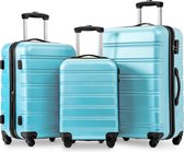 Merax Hartschalen-Koffer, Rollkoffer, Reisekoffer, Handgepäck 4 Rollen, ABS-Material, 55*36*22.5, hellblau