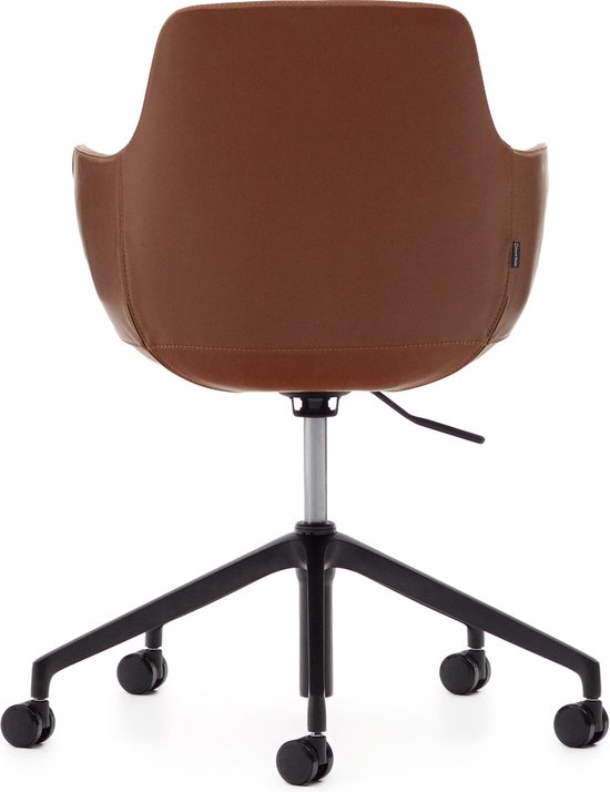 Kave Home - Tissiana-bureaustoel in bruin kunstleer en aluminium met matzwarte afwerking