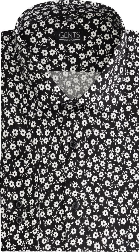 Gents - Print bloemetje zwart-wit - Maat 3XL