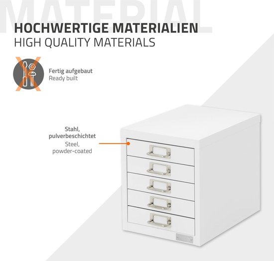 ML-Design archiefkast met 10 laden, 28x38x60 cm, wit, metalen ladekast voor DIN A4, kantoorkast met etikethouder, stalen kast metalen kast gereedschapskast opbergkast