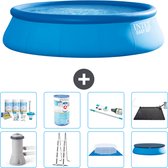 Intex Rond Opblaasbaar Easy Set Zwembad - 457 x 122 cm - Blauw - Inclusief Pomp - Ladder - Grondzeil - Afdekzeil Onderhoudspakket - Filter - Stofzuiger - Solar Mat