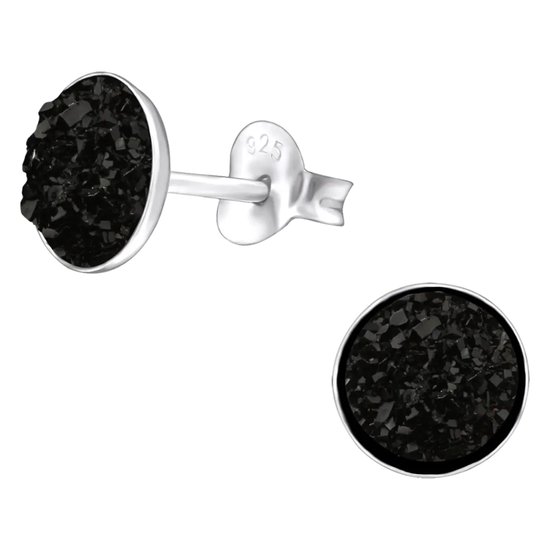 Aramat jewels ® - Ronde oorbellen druzy 925 zilver zwart 7mm