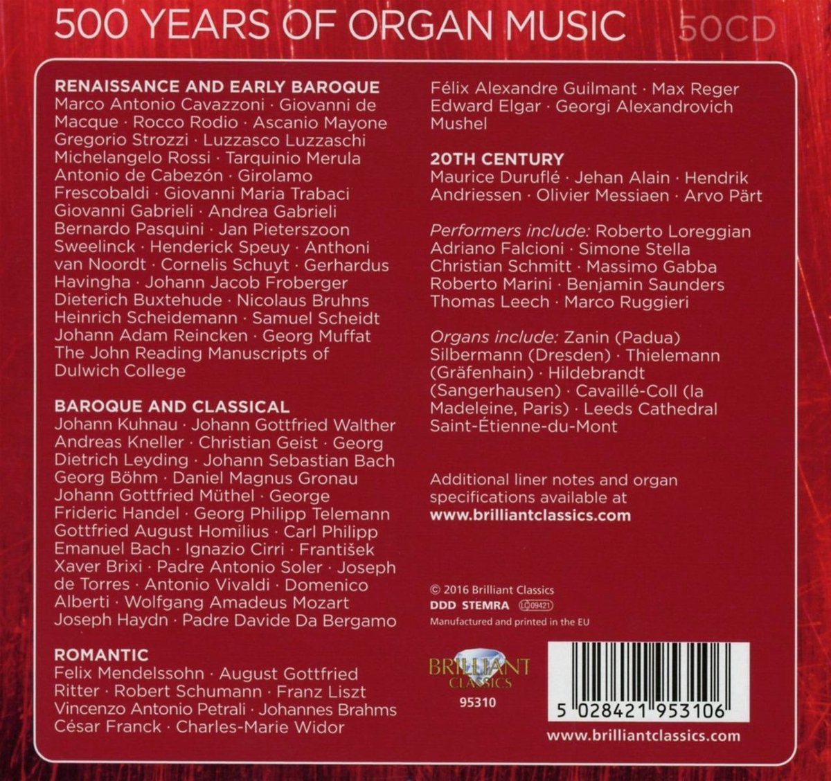 500 Years Of Organ Music - 50 cd box set - Bach, Buxtehude, Vierne