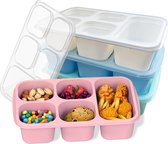 4-pack Bento lunchbox voor volwassenen en kinderen 5 compartimenten herbruikbare voedselopslagcontainers met doorzichtig deksel magnetronbestendig (2x groen en 2x roze)