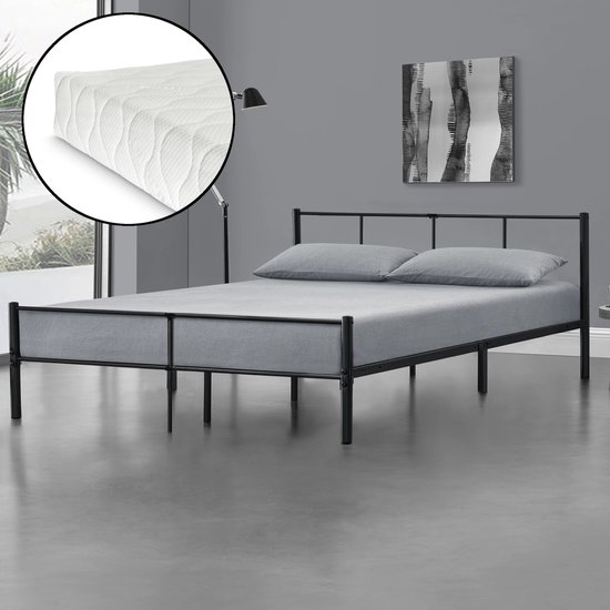 In And OutdoorMatch Metalen Bed Kylie - Met Bedbodem - Met Matras - Zwart - 180x200 cm - Modern Design