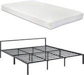 In And OutdoorMatch Metalen Bedframe Skye - Zwart - Met matras - 180x200 cm - Staal en Koudschuim - Modern Design