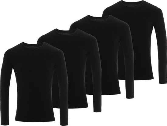 BOXR Underwear - Bamboe Longsleeve T-Shirt Heren - Ronde hals - Zwart - XL - Zijdezacht - Thermo Control - Lange Mouwen Ondershirt Heren - 4-Pack