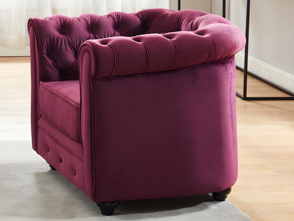Vente-unique Fauteuil CHESTERFIELD - velours - paars