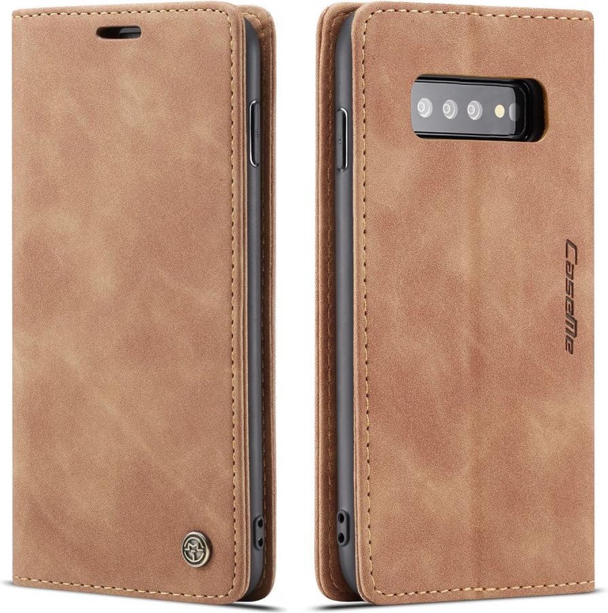 CaseMe Book Case - Geschikt voor Samsung Galaxy S10 Hoesje - Bruin