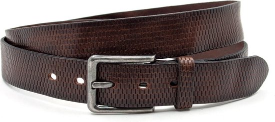 Thimbly Belts Fashion ceinture marron avec imprimé - ceinture homme et femme - 3.5 cm de large - Marron - Cuir véritable - Taille: 105cm - Longueur totale ceinture: 120cm