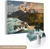 MuchoWow® Glasschilderij 180x120 cm - Schilderij acrylglas - Zonsondergang in Patagonië in Zuid-Amerika - Foto op glas - Schilderijen