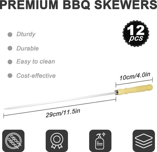 25 stuks sjasliekspiesen, roestvrij staal, grillspiesen, herbruikbare sjasliekspiesen, grillgereedschap voor outdoor grillen, familiefeesten (28 cm