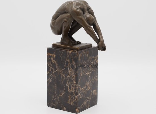 brons beeld - Duiker op marmer sokkel - bronzartes - 24 cm hoog