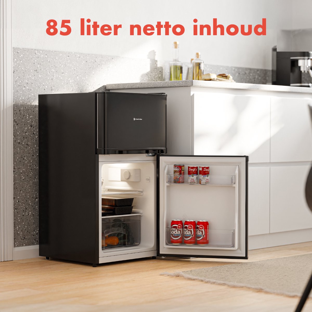 KitchenBrothers Koelkast - 61L Koelvak - 24L Vriesvak - Koelvriescombinatie - IJskast - Frigo - Vrijstaand - Zwart — afbeelding 4