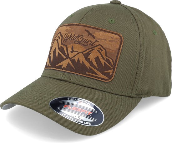 Hatstore- Big Mountain & Birds Patch Olive Flexfit - Wild Spirit Cap