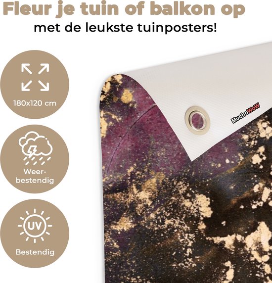 Affiche de jardin Marbre - Or - Pierre - Abstrait - 190x120 cm - Décoration murale extérieure - Affiche de jardin - Toile de jardin - Affiche de clôture - Peinture de jardin