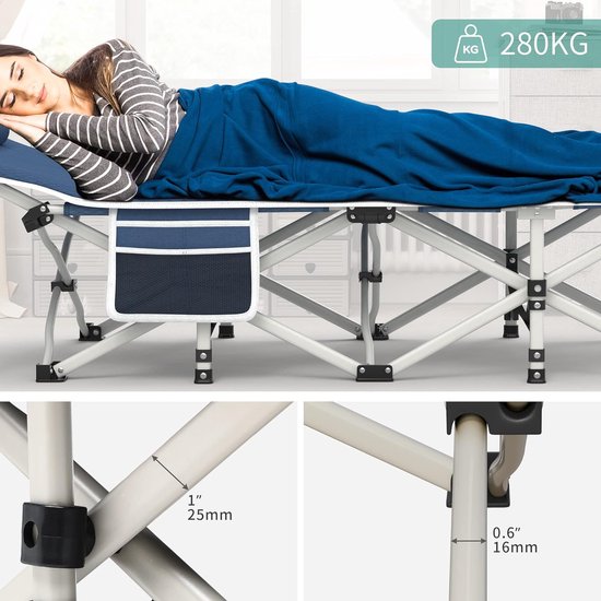 Opvouwbaar kampeerbed voor volwassenen, 28 inch extra breed, zwaar draagbaar kampeerbed met extra dikke matras, comfortabele slaapbedden met een capaciteit van 300 kg voor reizen/kantoor/buiten van Slsy — afbeelding 2