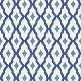 Etnisch behang Profhome 961974-GU textiel behang gestructureerd met ruitvormig patroon mat blauw wit 5,33 m2