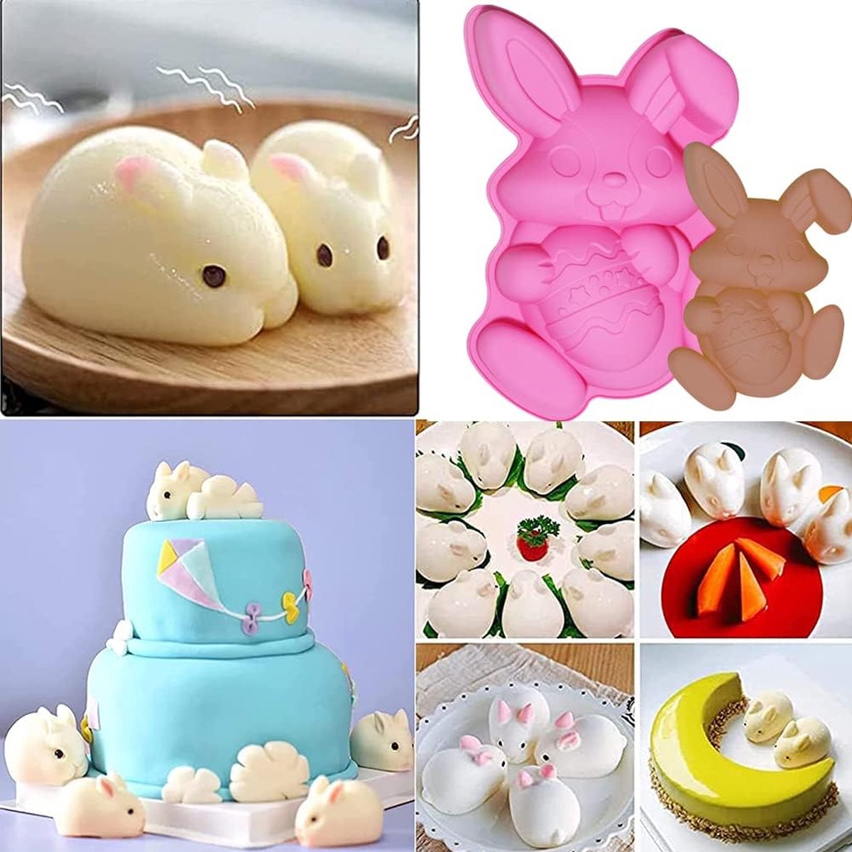 3 stuks siliconen chocoladevormen voor Pasen, chocoladevorm, paashaas, paaseieren, konijnenvorm, cake, chocoladevorm, set voor chocolade, snoep, chocoladecake, bakvormen (B