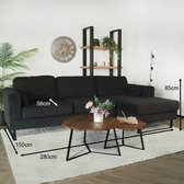 Hoekbank design Darsiono 280cm bank antraciet ribstof loungebank zowel links als rechts bankstel