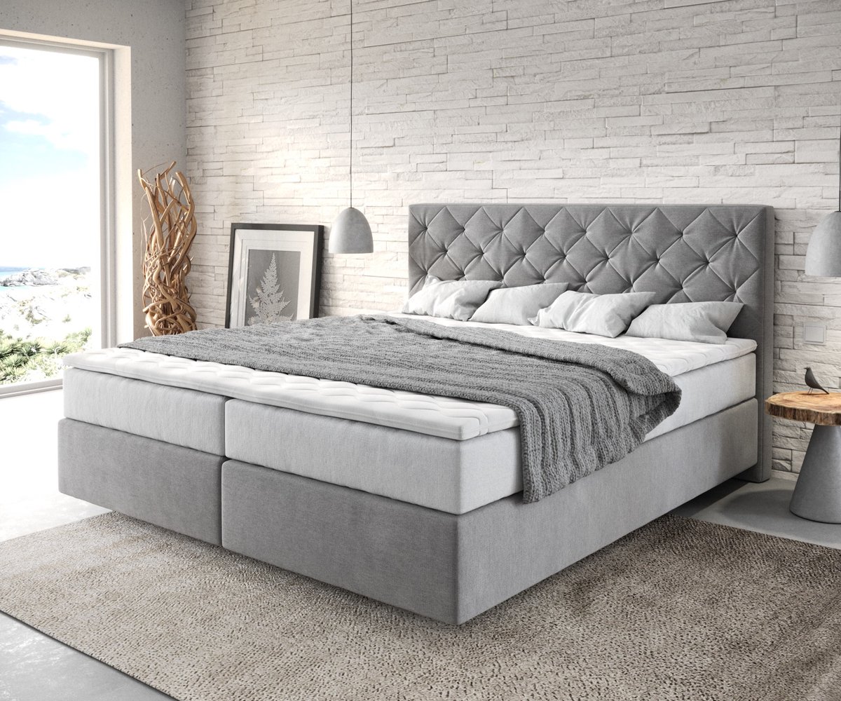 DELIFE Boxspringbed Dream-Great Microvezel Grijs 180x200 cm met TFK Matras en Visco Topper