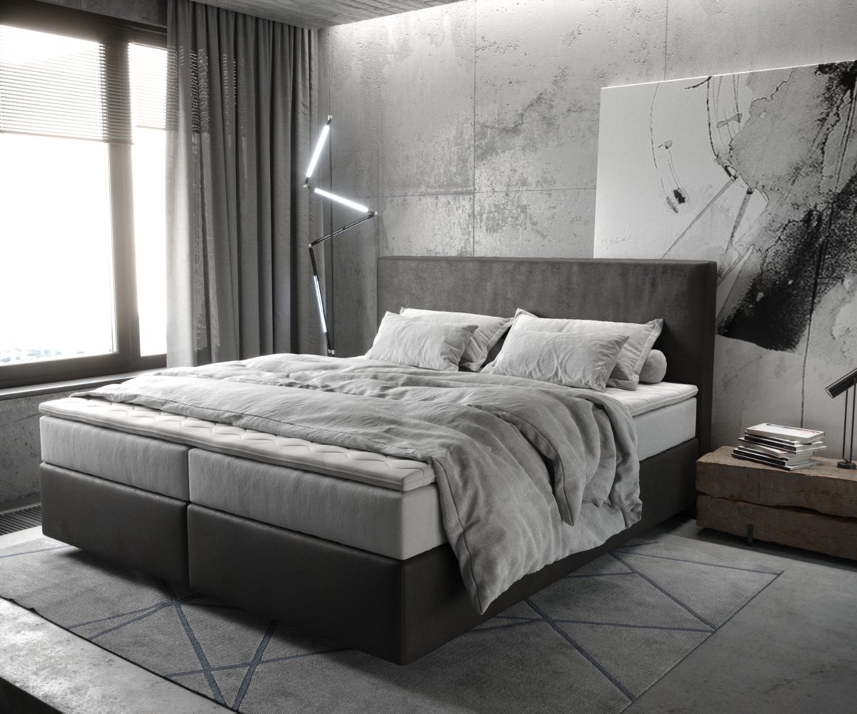 DELIFE Boxspringbed Dream-Well Microvezel Antraciet Vintage 180x200 cm TFK Matras en Topper Grijs