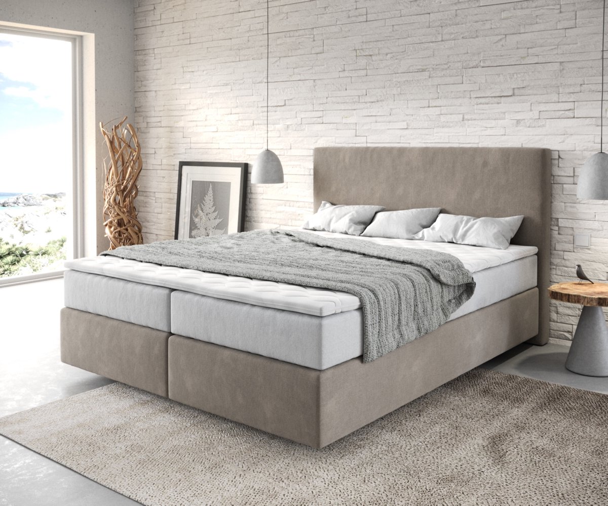 Boxspringbed Dream-Well Microvezel Beige 160x200 cm met TFK Matras en Visco Topper