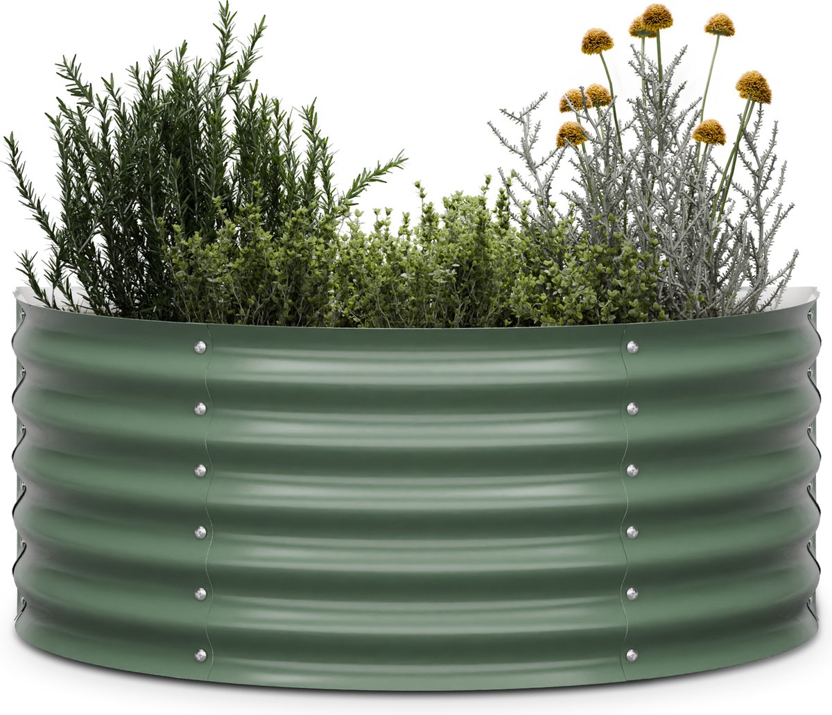 Blumfeldt High Grow Half Circle verhoogd bed - Ergonomisch metalen verhoogd bed van 200 liter voor in de tuin, Roestvrij Galvalume staal, 43 cm hoog, Eenvoudige montage, Vorstbestendig, Donker mosgroen