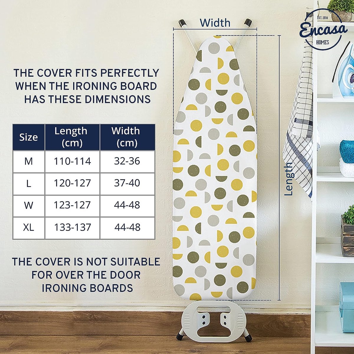 Goedkoopste Vervangende strijkplankhoes met 3 mm vilten bekleding, koordversterking (geschikt voor standaard brede strijkplanken van 125 x 46 cm) warmtereflecterend, bedrukt - witte tegels
