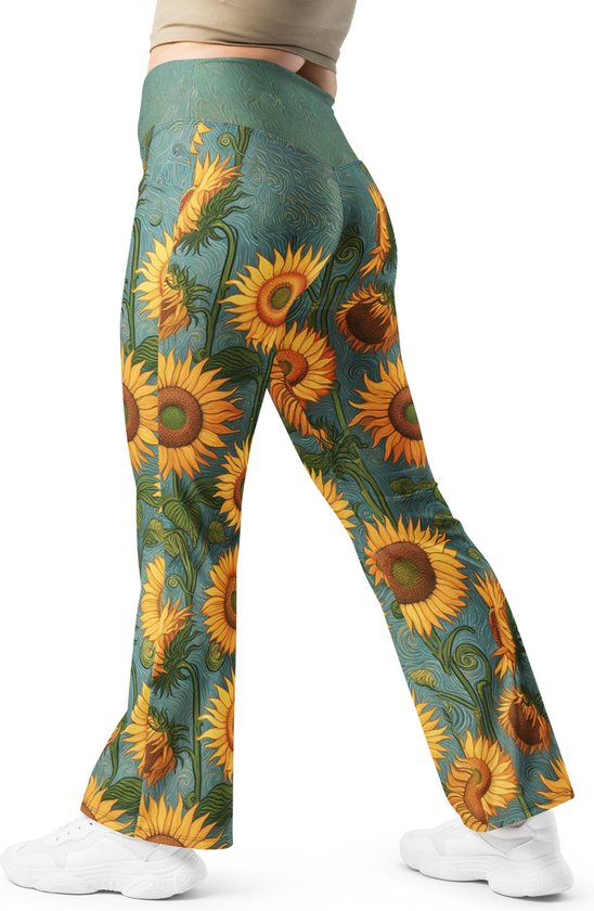 Vincent van Gogh 'Zonnebloemen' ("Sunflowers") Beroemde Schilderij Flare Leggings | Premium Kunst Flare Legging Dames | XXS