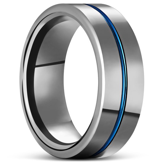 Terra | 8 Blauw Gegroefde Zilverkleurige Wolfraam Ring