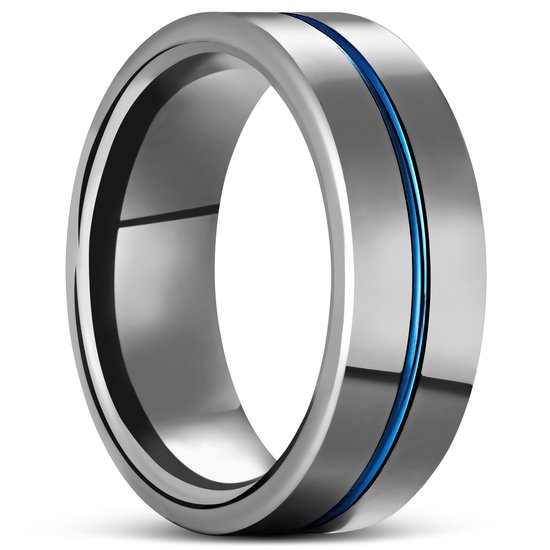 Terra | Bague en carbure de tungstène avec rainures bleues et argentées 8 mm
