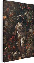 Artaza Canvas Schilderij Astronaut Omringd door Bloemen - 60x90 - Muurdecoratie - Foto Op Canvas - Canvas Print