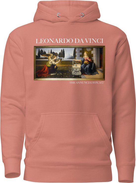 Leonardo da Vinci 'De Annunciatie' ("The Annunciation") Beroemd Schilderij Hoodie | Unisex Premium Kunst Hoodie | Dusty Rose | S