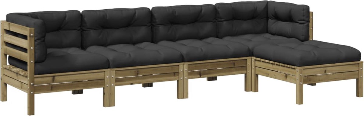 vidaXL 5-delige - Loungeset - met - kussens - geïmpregneerd - grenenhout antraciet