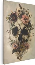 Artaza Canvas Schilderij Schedel met Bloemen Erop - 20x30 - Klein - Foto Op Canvas - Canvas Print