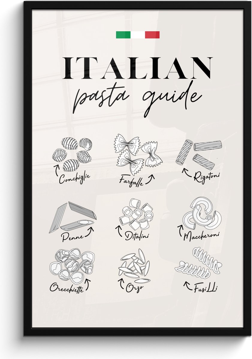 FrameYourWall Fotolijst inclusief poster - Posterlijst 60x90 cm - Posters - Pasta soorten - Italië - Eten - Eetkamer - Foto in lijst - Keuken decoratie muur - Wanddecoratie accessoires - Muurdecoratie - Schilderijen Pasta - Overzicht