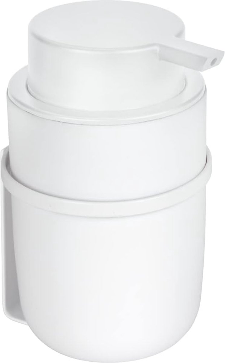 Goedkoopste Zeepdispenser, pompdispenser van hoogwaardig kunststof voor bevestiging zonder boren op gladde oppervlakken, voor maximaal 250 ml vloeibare zeep, wandhouder van metaal, wit