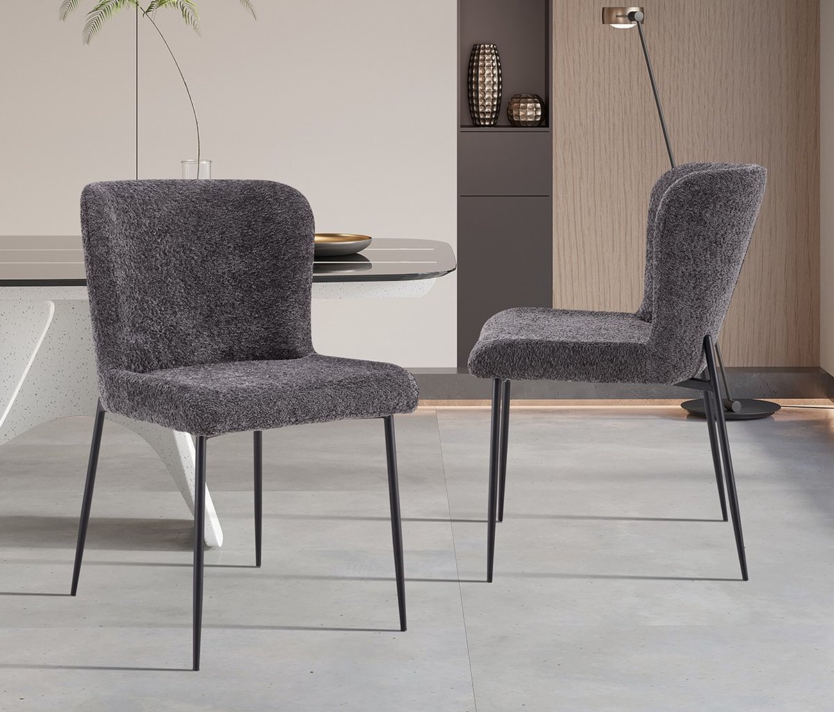 Interiax Eetkamerstoel Flo BouclÃ© Donkergrijs
