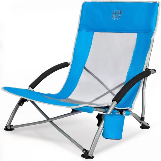WEJOY 4-Positie Verstelbare Strandstoel voor Volwassenen, Opvouwbare Lage Strandstoel Lichtgewicht & Draagbaar, Hoge Rug Kussen Pocket Outdoor Tuin Liggende Camping Strandstoel, BLUEPATTERN