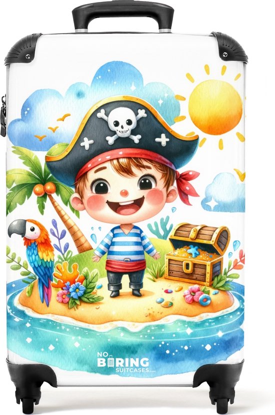 NoBoringSuitcases.com® - Kinder koffer jongen piraat - Reiskoffer kinderen jongens - 55x35x25
