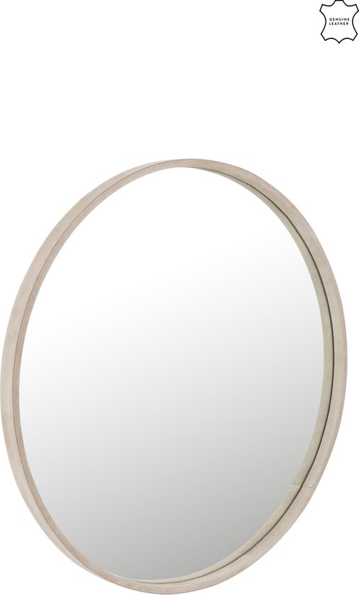 J-Line spiegel Rond - leder - beige - large