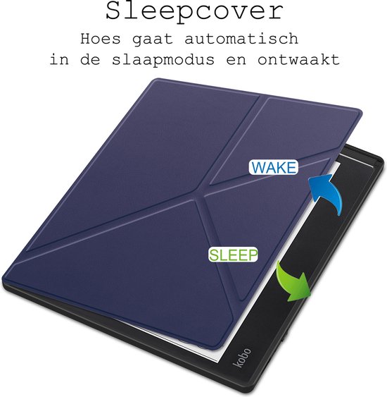 Hoesje Geschikt voor Kobo Elipsa 2E Hoes Book Case Trifold - Hoes Geschikt voor Kobo Elipsa 2E Hoesje Book Cover Met Screenprotector - Donkerblauw van Hoesje  — afbeelding 3