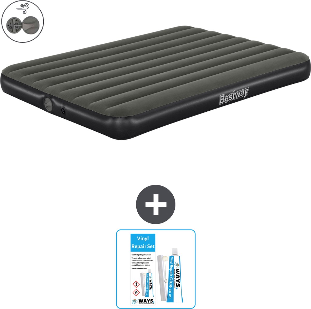 Bestway luchtbed - 2-Persoons - 152 x 203 x 25 cm - Groen - Inclusief pomp - Reparatieset