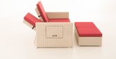 Clp Ancona - Canapé lounge - Poly-rotin 5mm - Couleur rotin blanc perle Couleur de la couverture: rouge rubis