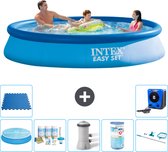 Intex Rond Opblaasbaar Easy Set Zwembad - 366 x 76 cm - Blauw - Inclusief Solarzeil - Onderhoudspakket - Zwembadfilterpomp - Filter - Schoonmaakset - Vloertegels - Warmtepomp