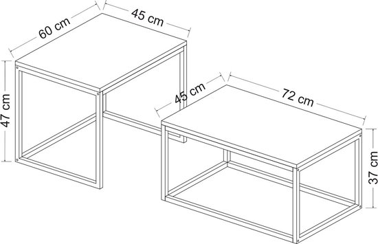 Woody Fashion Nesting Table Set | Melamine coating | Metalen frame | Zwart