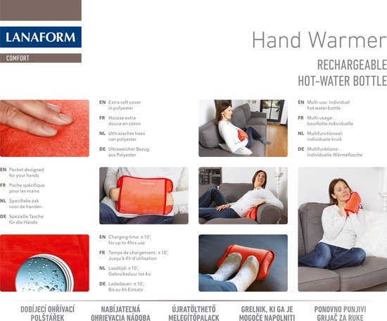 Lanaform - Elektrische Handwarmer / Elektrische Kruik - Extrazacht - Met Binnenzak - Oplaadbaar Tot 4 Uur Lang - Oranje