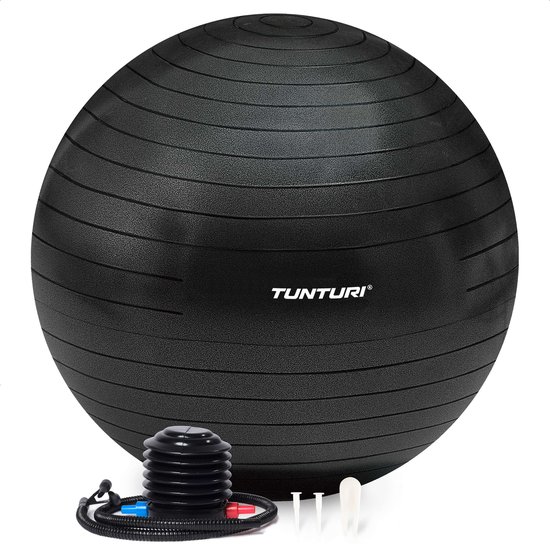 Foto: Tunturi anti burst fitness bal met pomp yoga bal 75 cm pilates bal zwangerschapsbal 220 kg gebruikersgewicht incl trainingsapp zwart