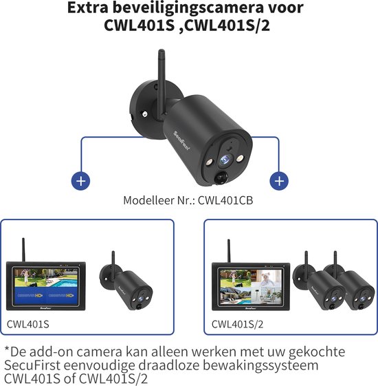SecuFirst CWL401S/2 Draadloze 3 megapixel Beveiligingscamera met monitor - 7 inch touchscreen + 2 camera's - Zwart - Gratis app van Merkloos — afbeelding 2